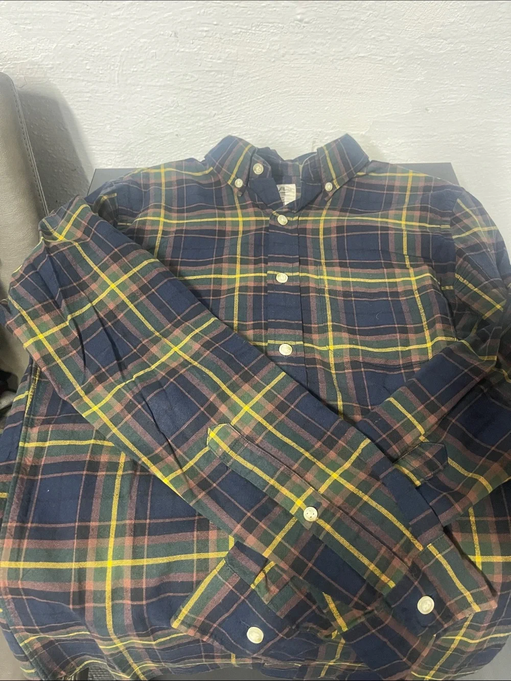 J. Crew Slim Button-Down Plaid Shirt in Navy, Green & Brown